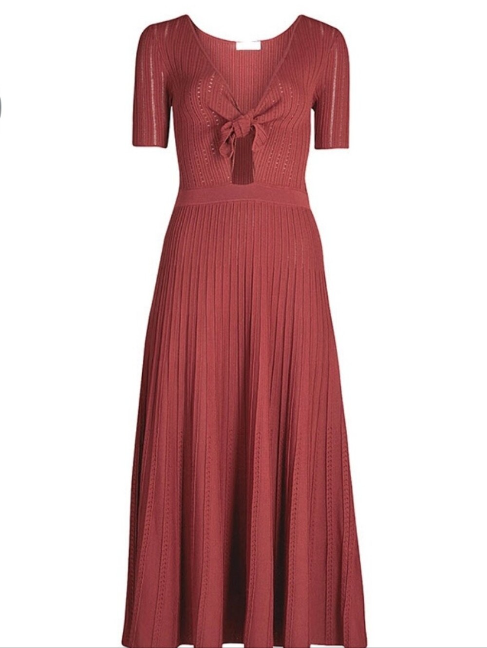 Sandro Shayna Openwork Tie-Detail Midi Dress In Rosewood Size 42 US10